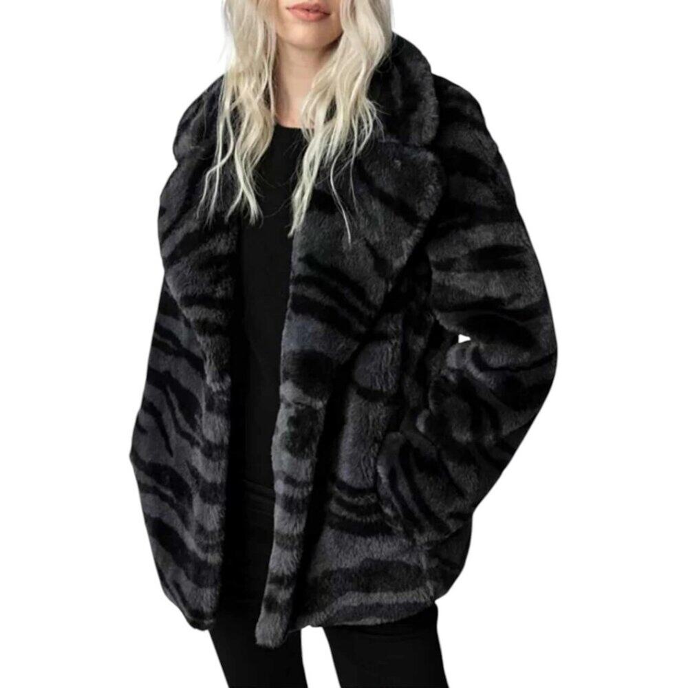 NWT Zadig & Voltaire Fera Faux Fur Tiger Print Oversized Statement Coat Size M